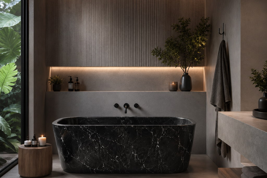 Stone Natural Rectangular Freestanding Black Bathtub