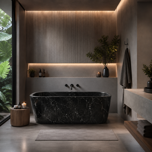 Marble Rectangular Freestanding Black Bathtub