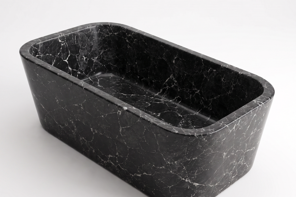 Stone Natural Rectangular Freestanding Black Bathtub