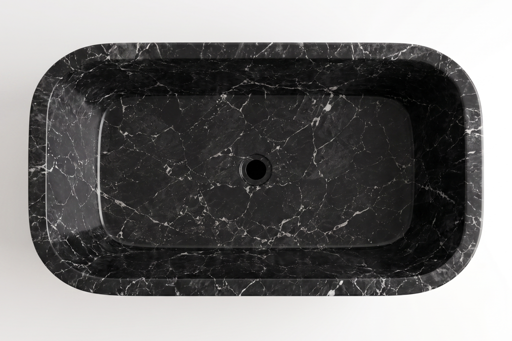 Stone Natural Rectangular Freestanding Black Bathtub
