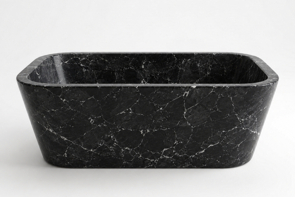 Stone Natural Rectangular Freestanding Black Bathtub