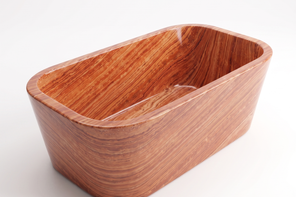 Stone Natural Rectangular Freestanding Red Bathtub