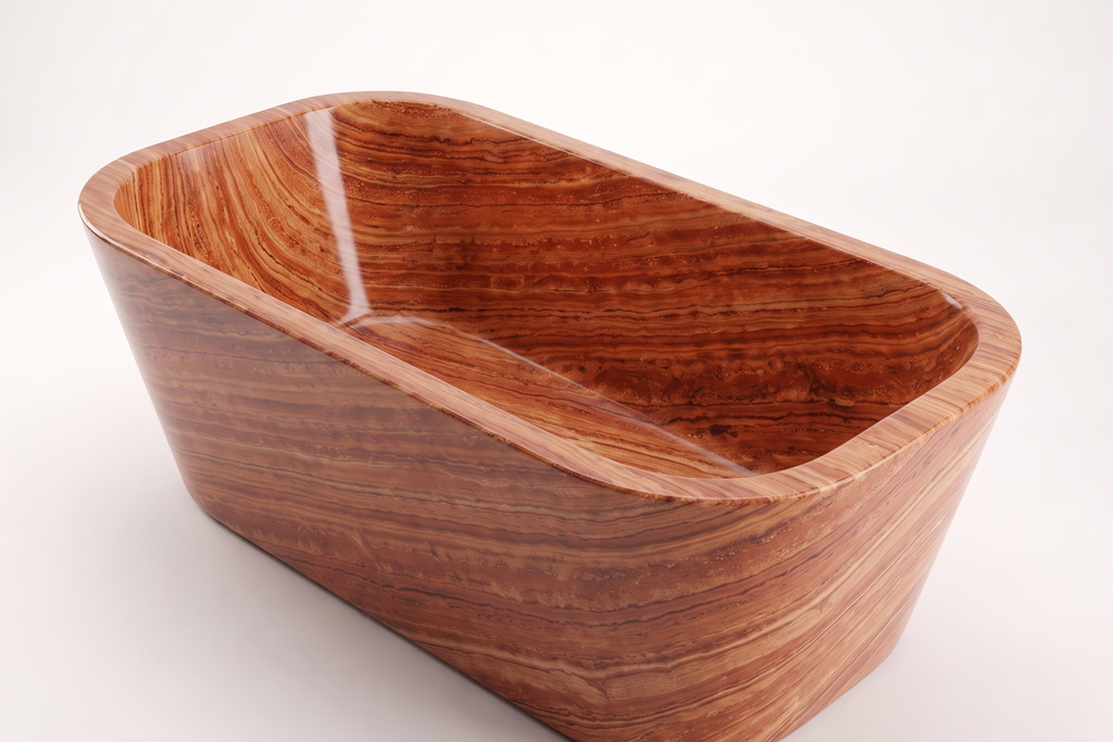 Stone Natural Rectangular Freestanding Red Bathtub