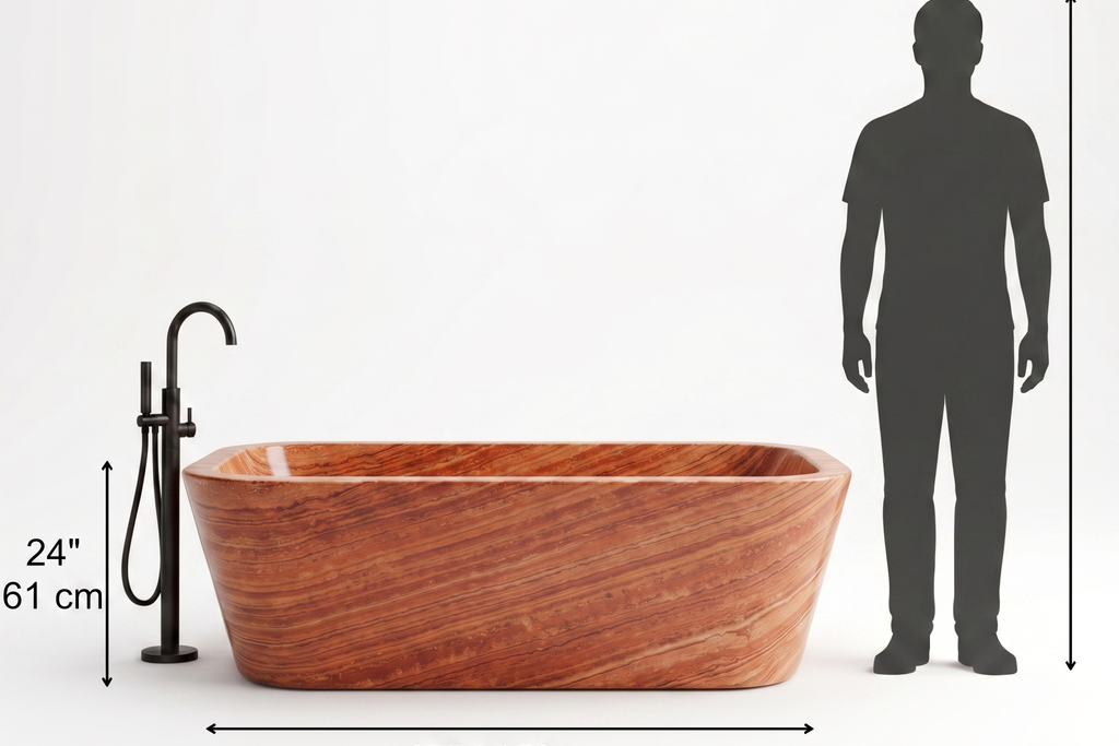 Travertine Rectangular Freestanding Red Bathtub