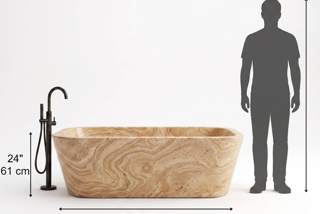 Travertine Rectangular Freestanding Serpentine Bathtub