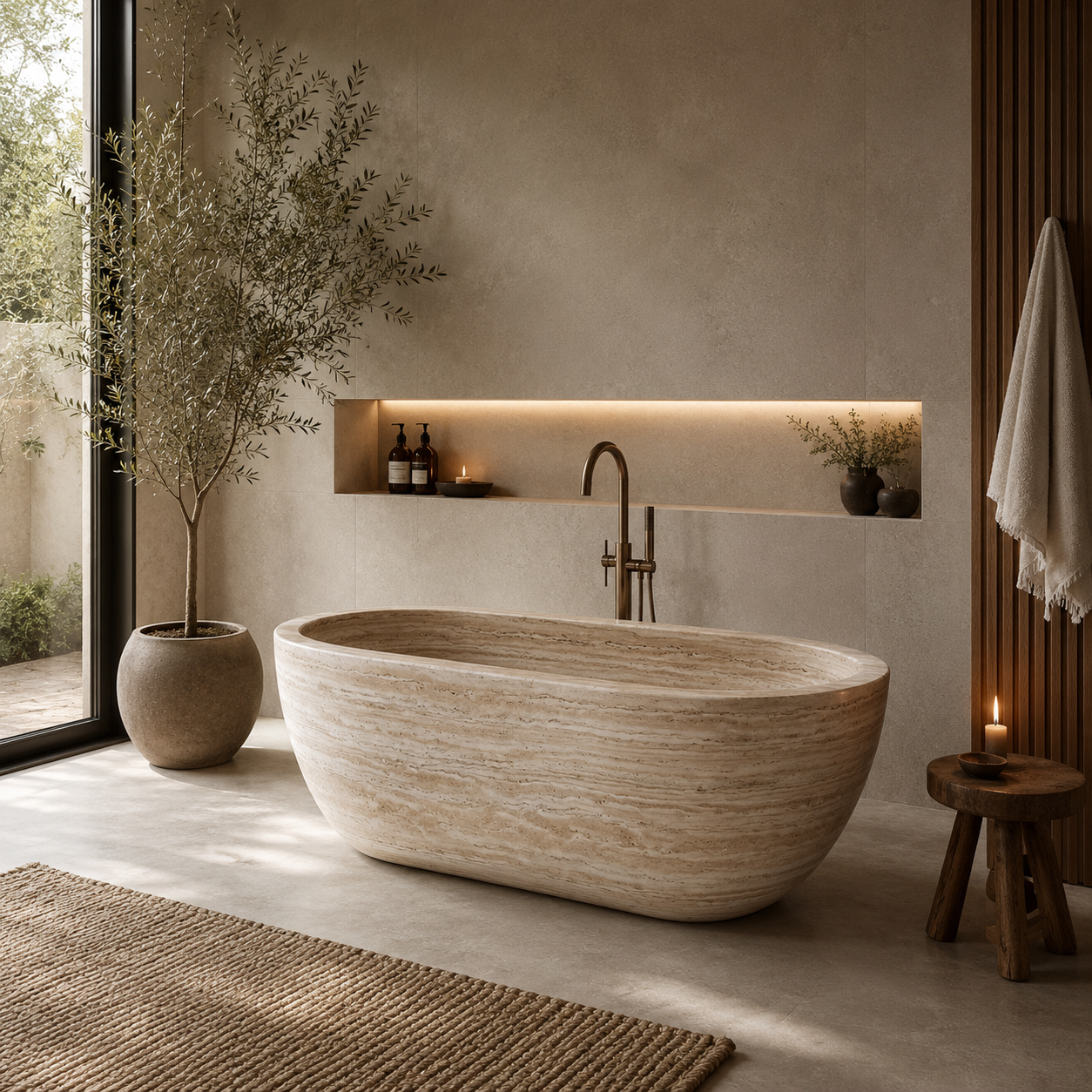 Travertine Beige Bathtub