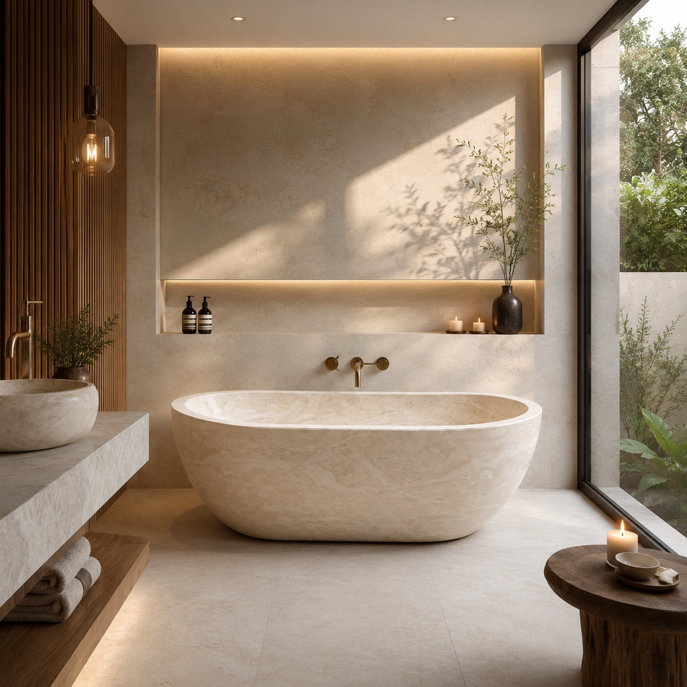 Travertine Ivory Bathtub