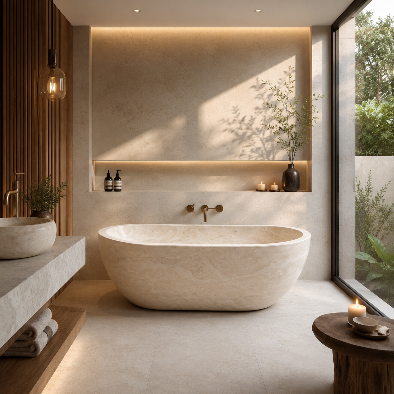 Travertine Ivory Bathtub