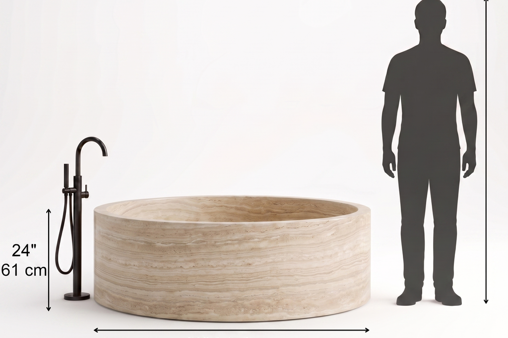Travertine Beige  Bathtub in Japanese Soaking Tub style 2 person extra Large