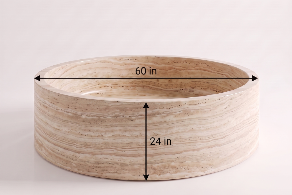 Travertine Beige  Bathtub in Japanese Soaking Tub style 2 person extra Large