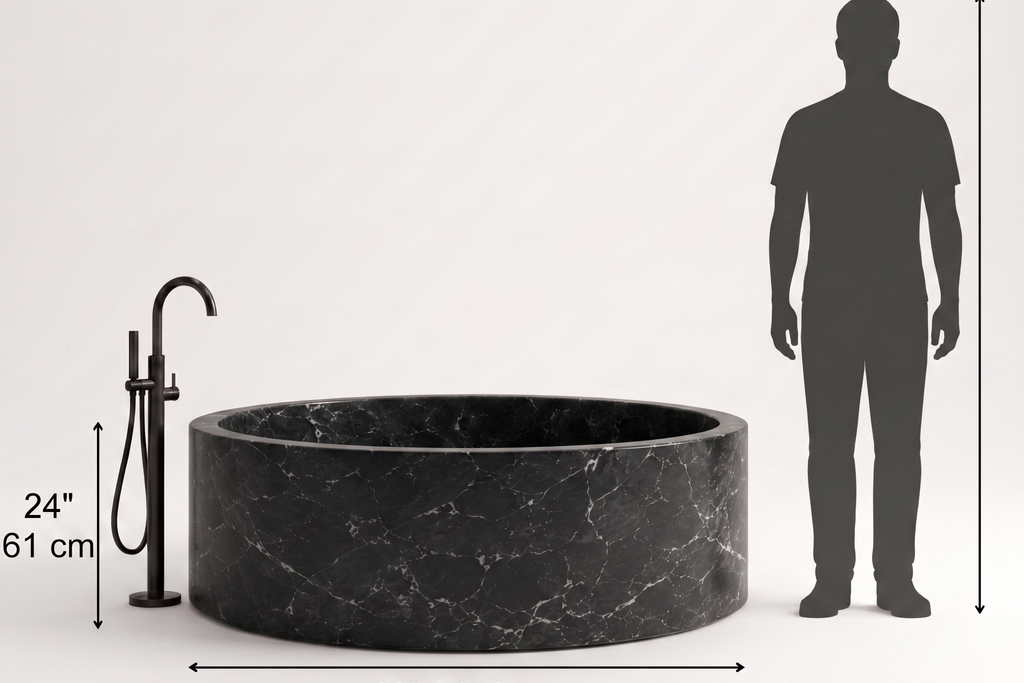 Marble Black Stone Bathtub in Japanese Soaking Tub style 2 person extra Large