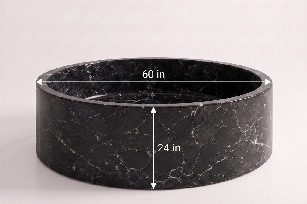 Marble Black Stone Bathtub in Japanese Soaking Tub style 2 person extra Large