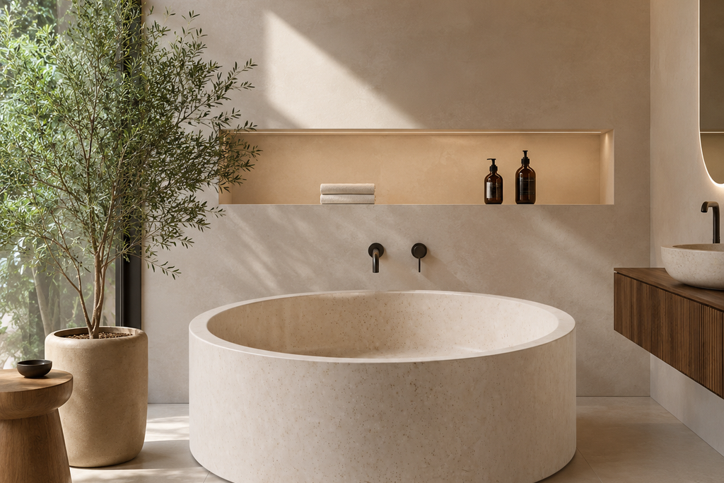 Stone Travertine Ivory  Bathtub in Japanese Soaking Tub style 2 person extra Large