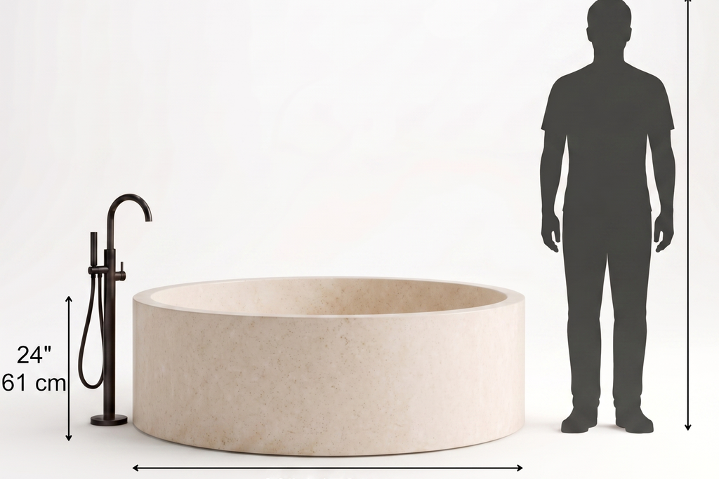 Travertine Ivory  Bathtub in Japanese Soaking Tub style 2 person extra Large