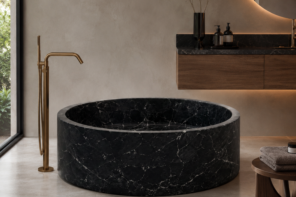 Stone Marble Black Stone Bathtub in Japanese Soaking Tub style 2 person extra Large