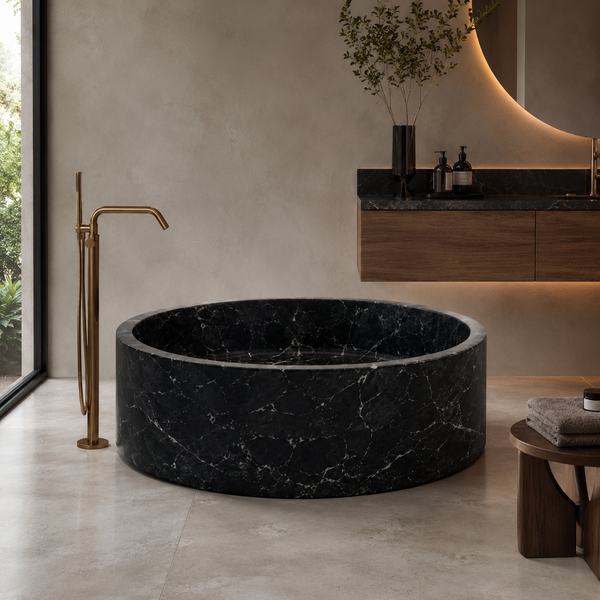 Marble Black Stone Bathtub in Japanese Soaking Tub style 2 person extra Large