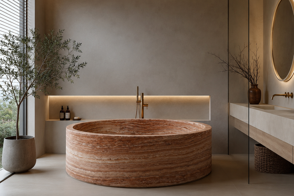 Stone Travertine Red Stone Bathtub in Japanese Soaking Tub style 2 person extra Large