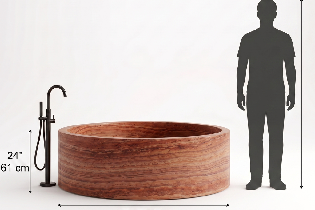 Travertine Red Stone Bathtub in Japanese Soaking Tub style 2 person extra Large