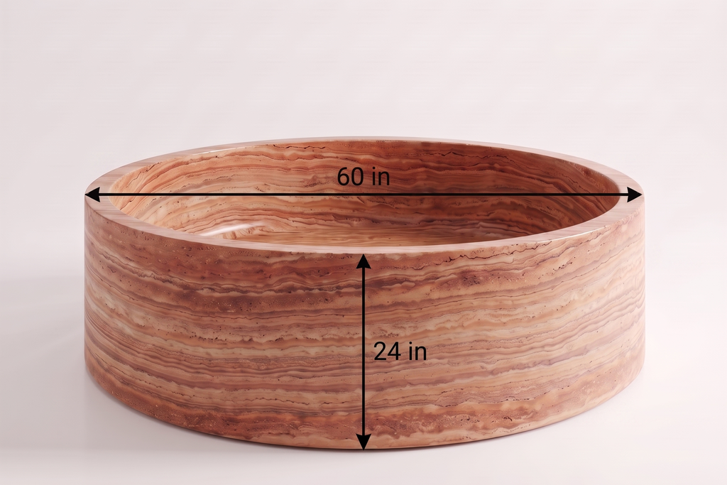 Travertine Red Stone Bathtub in Japanese Soaking Tub style 2 person extra Large