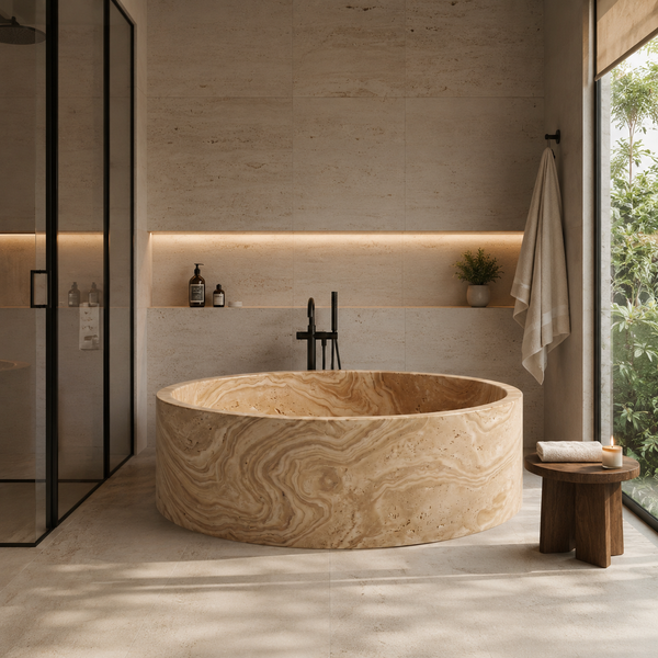 Travertine Serpentine Bathtub in Japanese Soaking Tub style 2 person extra Large