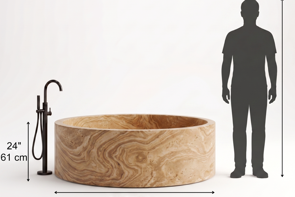 Travertine Serpentine Bathtub in Japanese Soaking Tub style 2 person extra Large