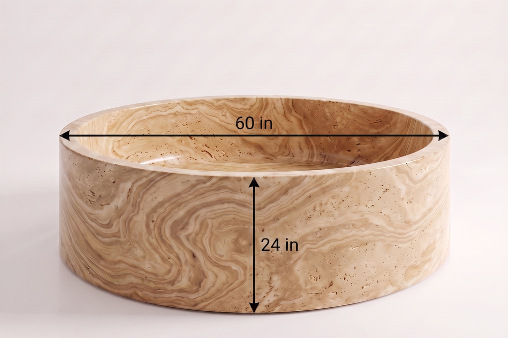 Travertine Serpentine Bathtub in Japanese Soaking Tub style 2 person extra Large