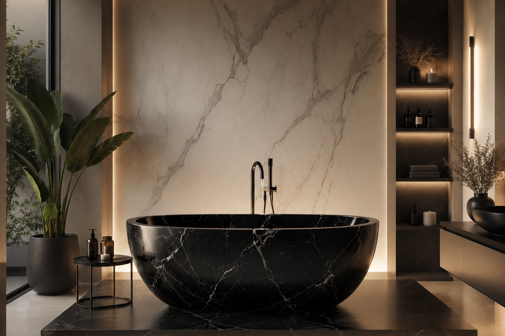 Natural Stone Regio Black Marble Bathtub