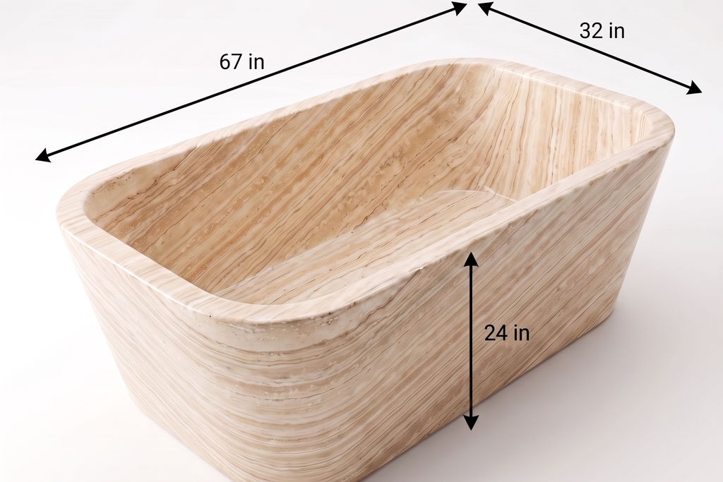 Travertine  Rectangular Freestanding Beige Bathtub