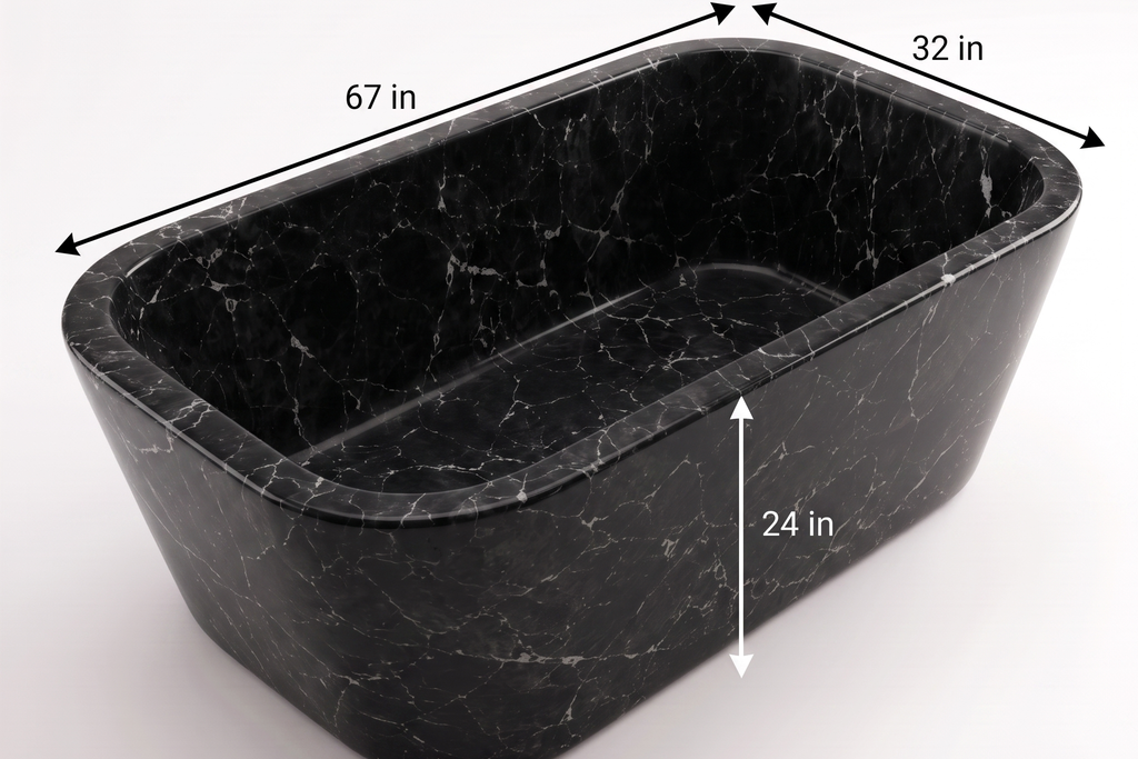 Marble Rectangular Freestanding Black Bathtub