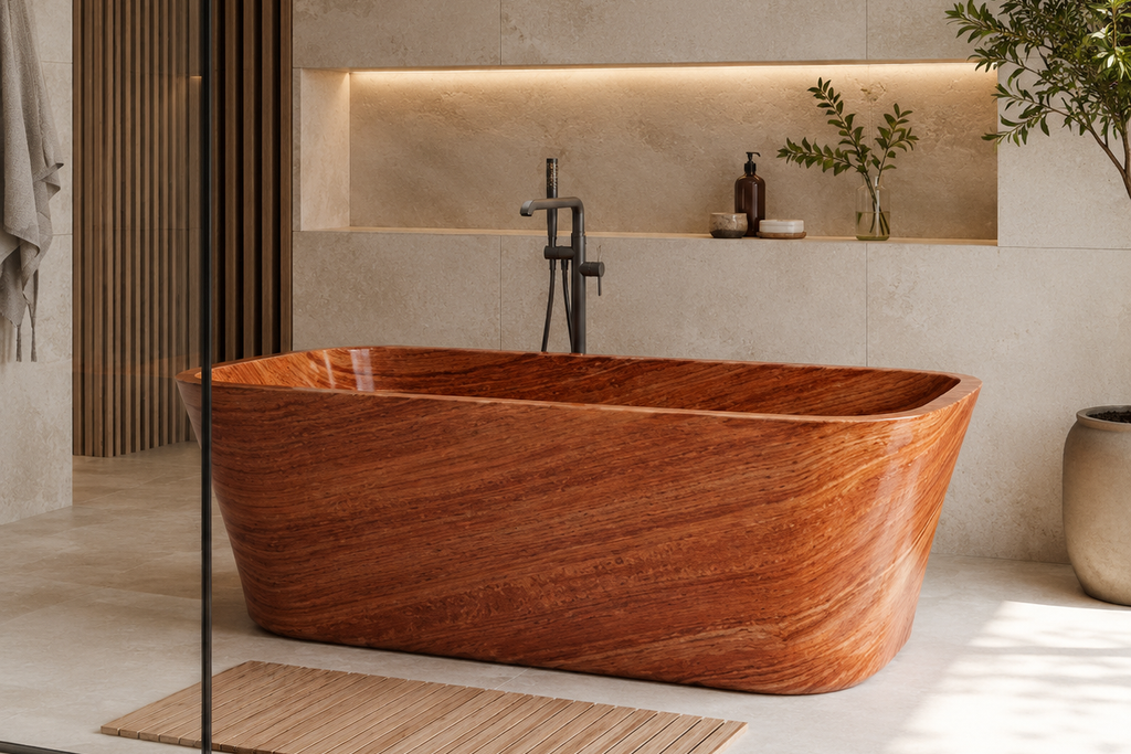 Travertine Rectangular Freestanding Red Bathtub