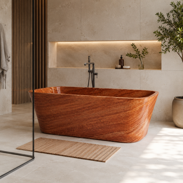 Travertine Rectangular Freestanding Red Bathtub