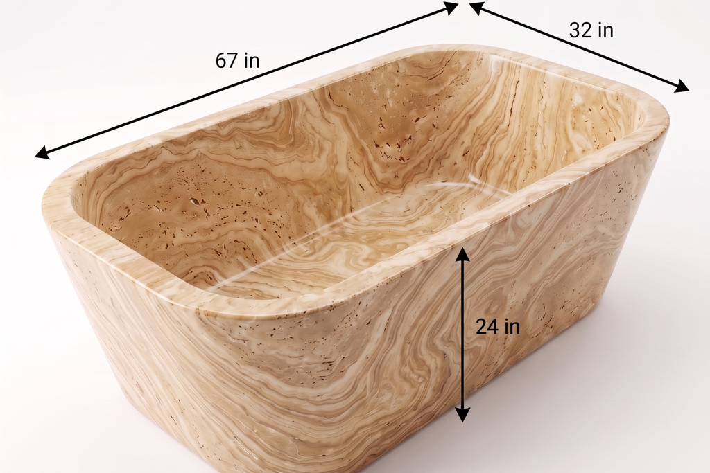 Travertine Rectangular Freestanding Serpentine Bathtub