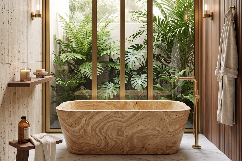 Stone Natural Rectangular Freestanding Serpentine Bathtub
