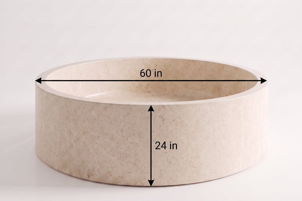 Travertine Ivory  Bathtub in Japanese Soaking Tub style 2 person extra Large
