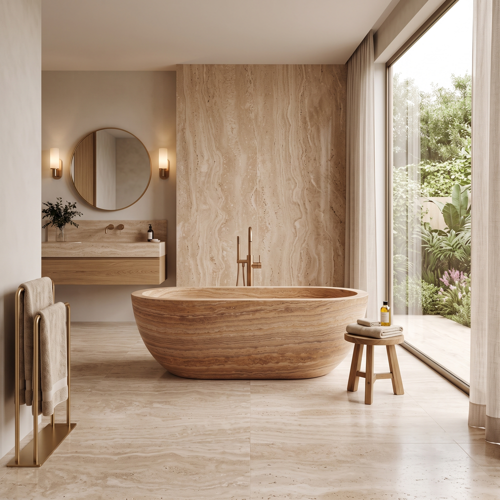 Travertine Serpentine Bathtub