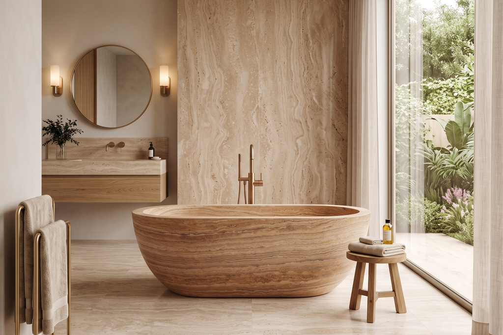 Travertine Serpentine Bathtub