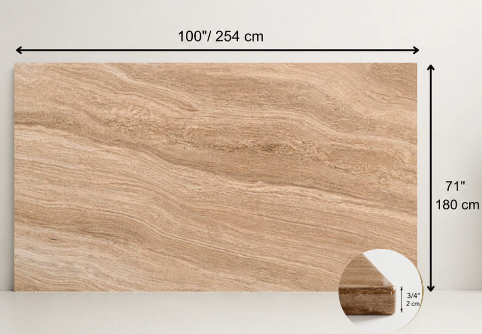 SLAB SERPENTINE HONED TRAVERTINE 71" x 100" x 3/4" CROSS CUT