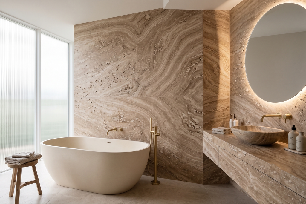 SLAB SERPENTINE LEATHER TRAVERTINE 71" x 100" x 3/4" CROSS CUT