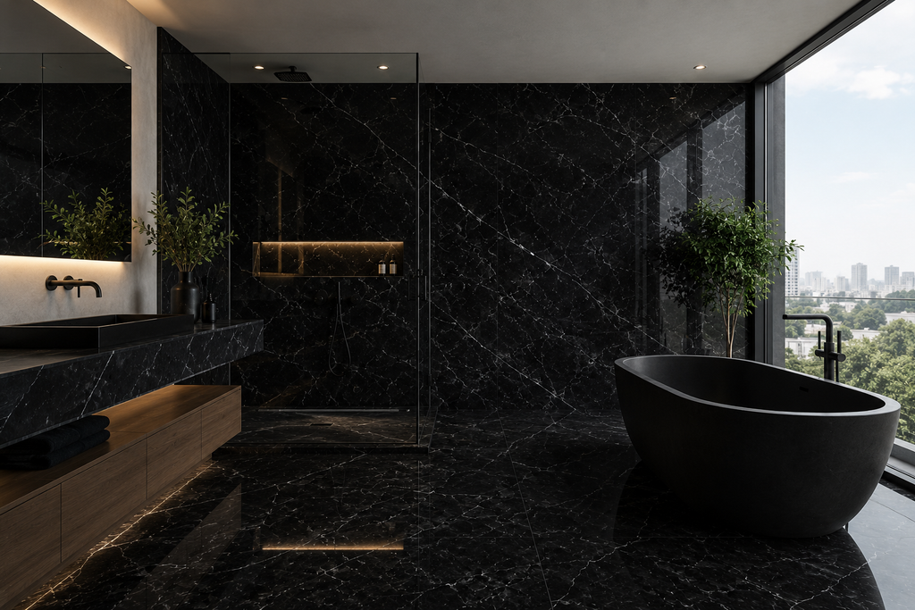 TILE BLACK POLISHED MARBLE 36" x 48" x 3/4" VEIN CUT