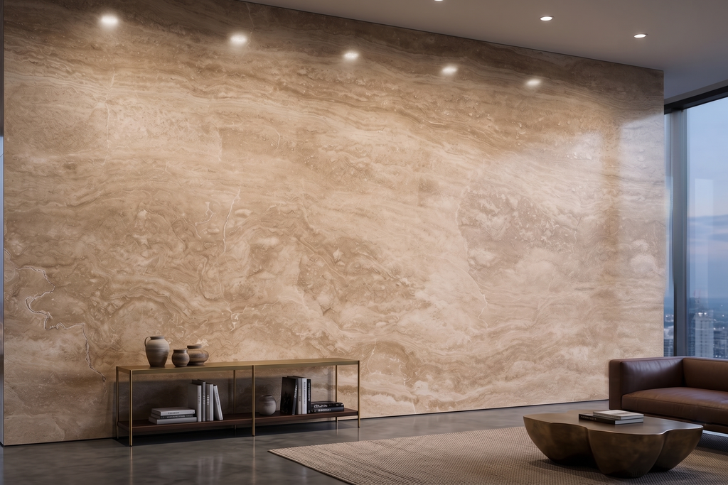 SLAB SERPENTINE POLISHED TRAVERTINE 71" x 100" x 3/4" CROSS CUT