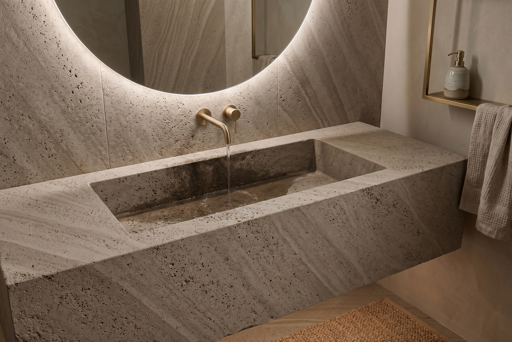 SLAB SERPENTINE SANDBLASTED TRAVERTINE 71" x 100" x 3/4" CROSS CUT