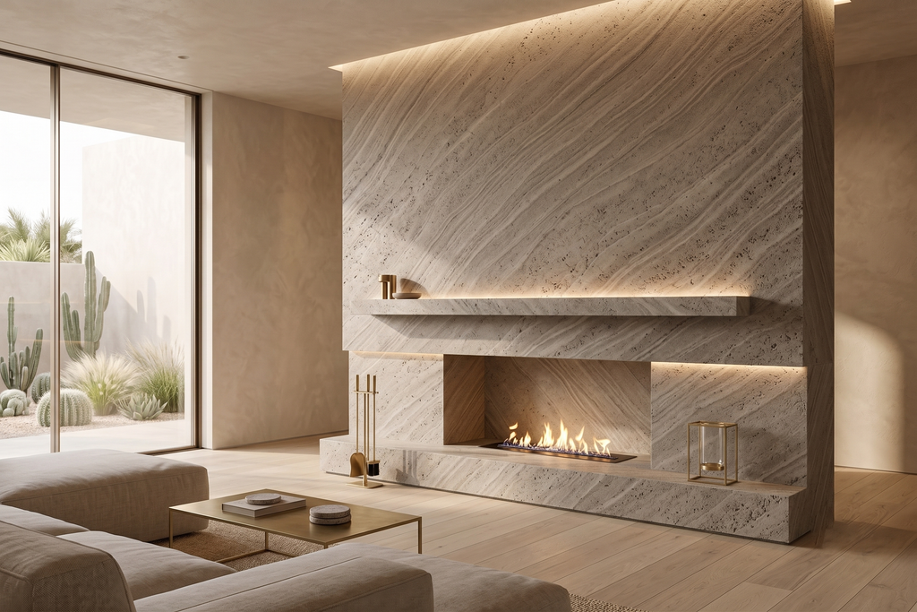SLAB SERPENTINE SANDBLASTED TRAVERTINE 71" x 100" x 3/4" CROSS CUT