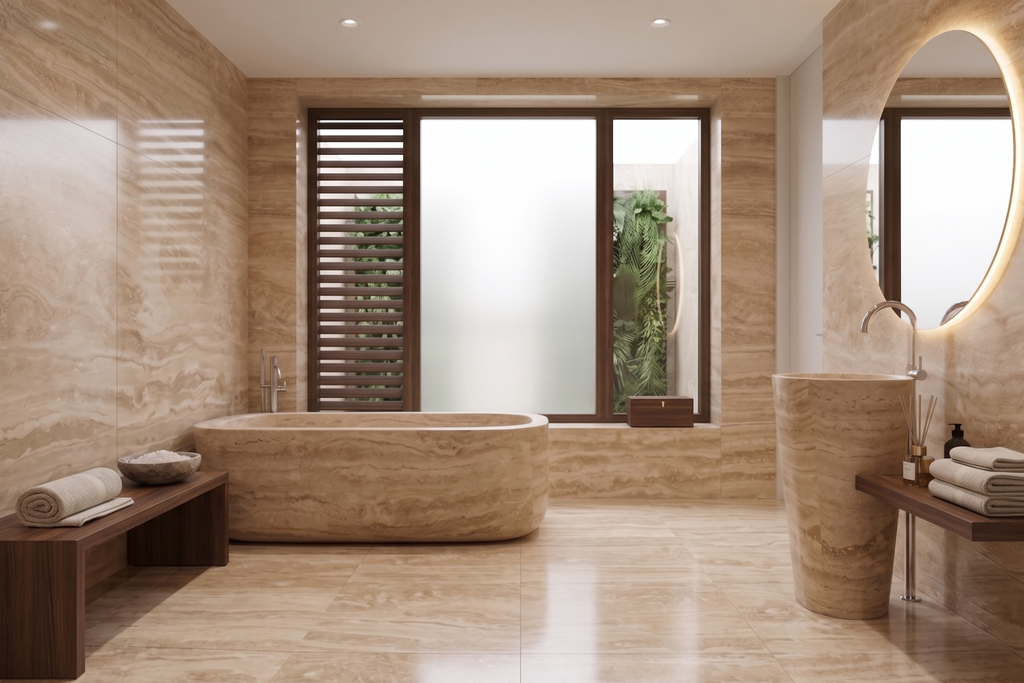 TILE SERPENTINE POLISHED TRAVERTINE 36" x 48" x 3/4 CROSS CUT