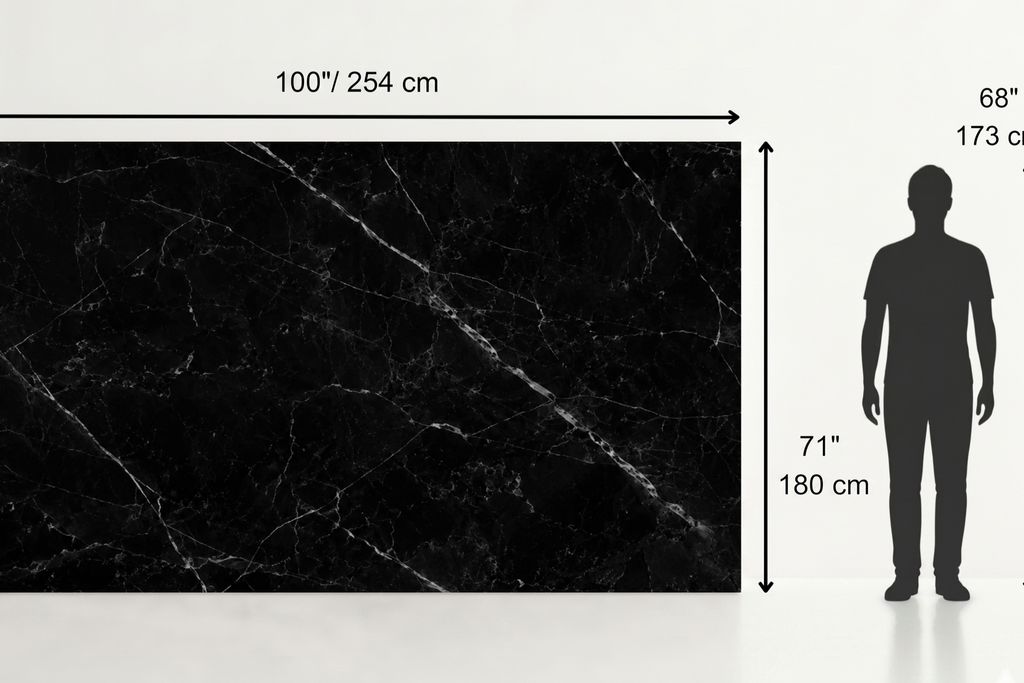 SLAB BLACK POLISHED MARBLE 71" x 100" x 3/4" VEIN CUT
