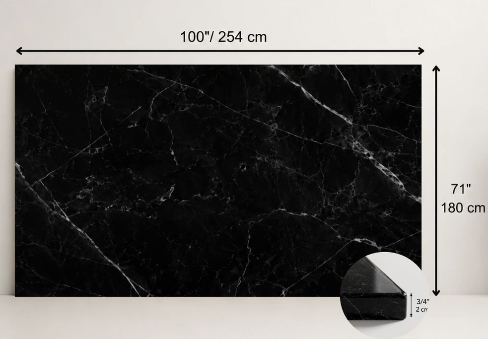 SLAB BLACK POLISHED MARBLE 71" x 100" x 3/4" VEIN CUT
