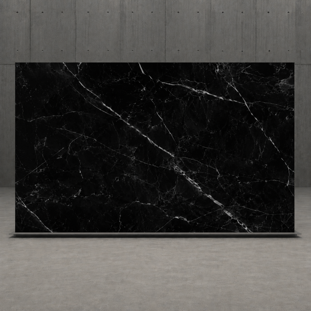 SLAB BLACK POLISHED MARBLE 71" x 100" x 3/4" VEIN CUT