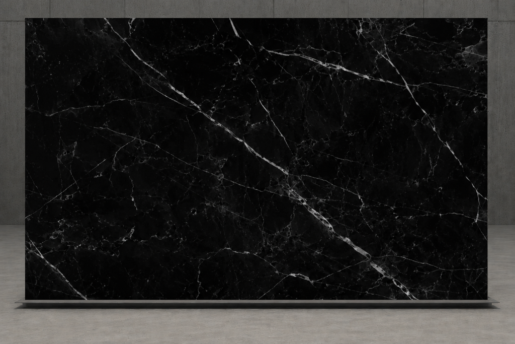 SLAB BLACK POLISHED MARBLE 71" x 100" x 3/4" VEIN CUT